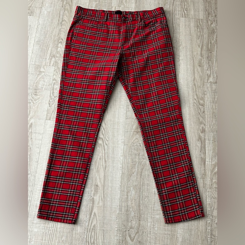 H&M Skinny Fit Red Plaid Pants size 36
